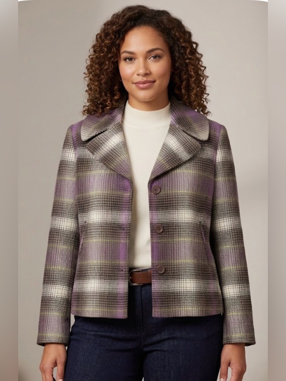 Evan Picone Plaid Jacket in Purple and Gray